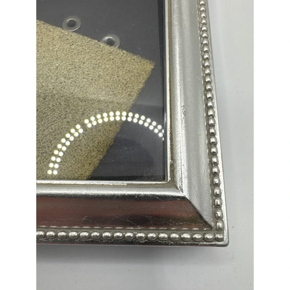 Silver Beaded Edge Rectangular Picture Frame Metallic Finish 3.5x4.5 Inch